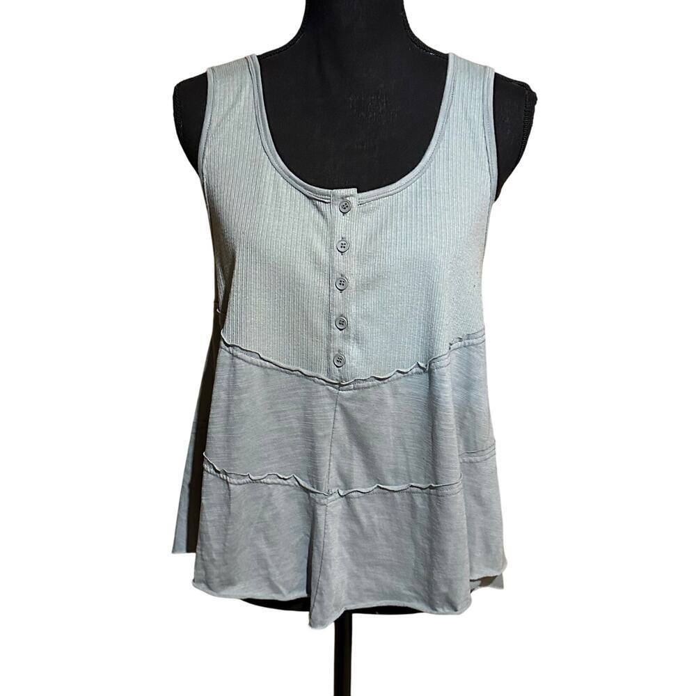 New In Green Exposed Hem Button Sleeveless Tank Top Women's L Large